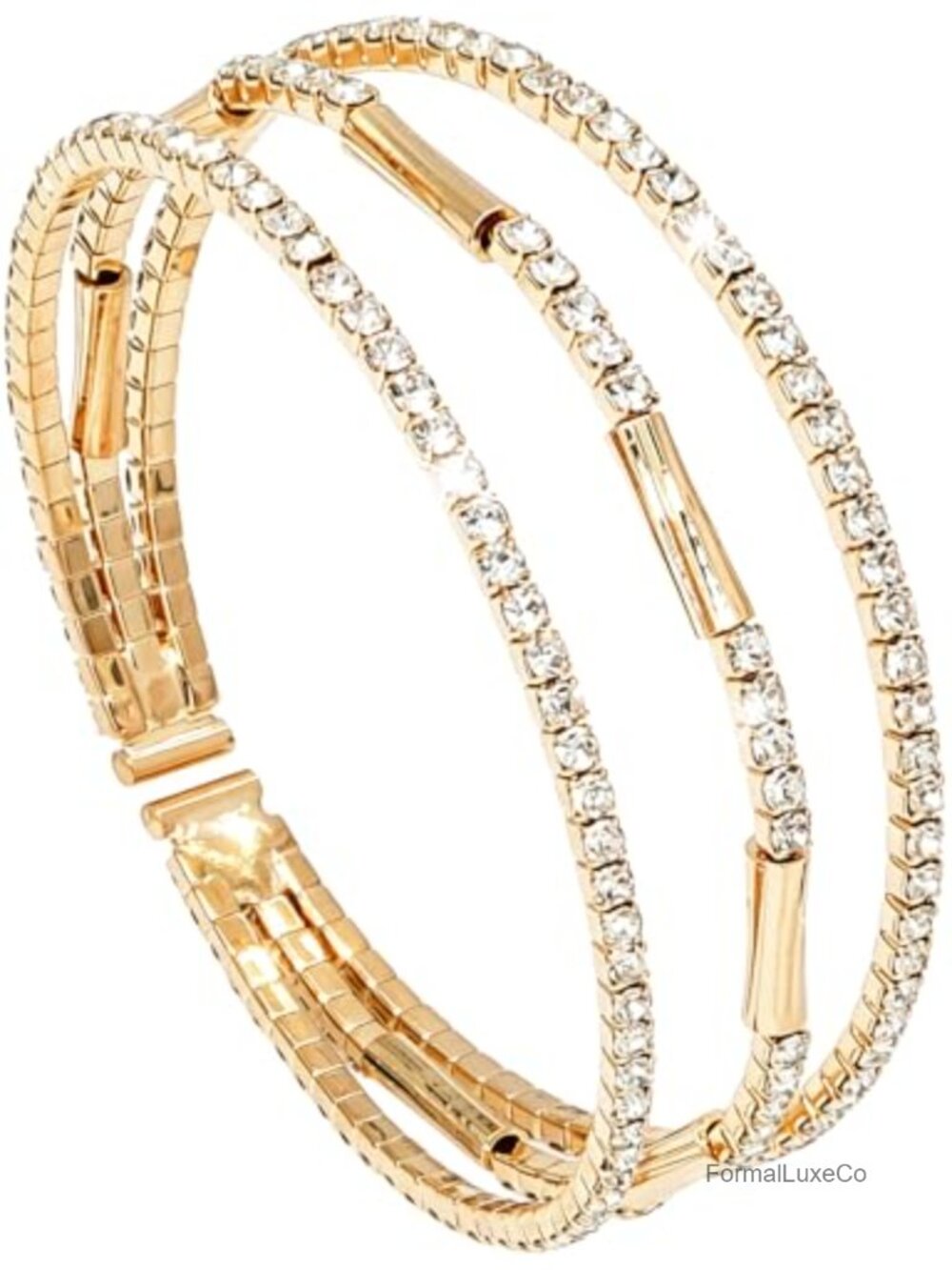 Multilayer Rhinestone Cuff Bracelet - Adjustable Crystal Bangle for Wedding